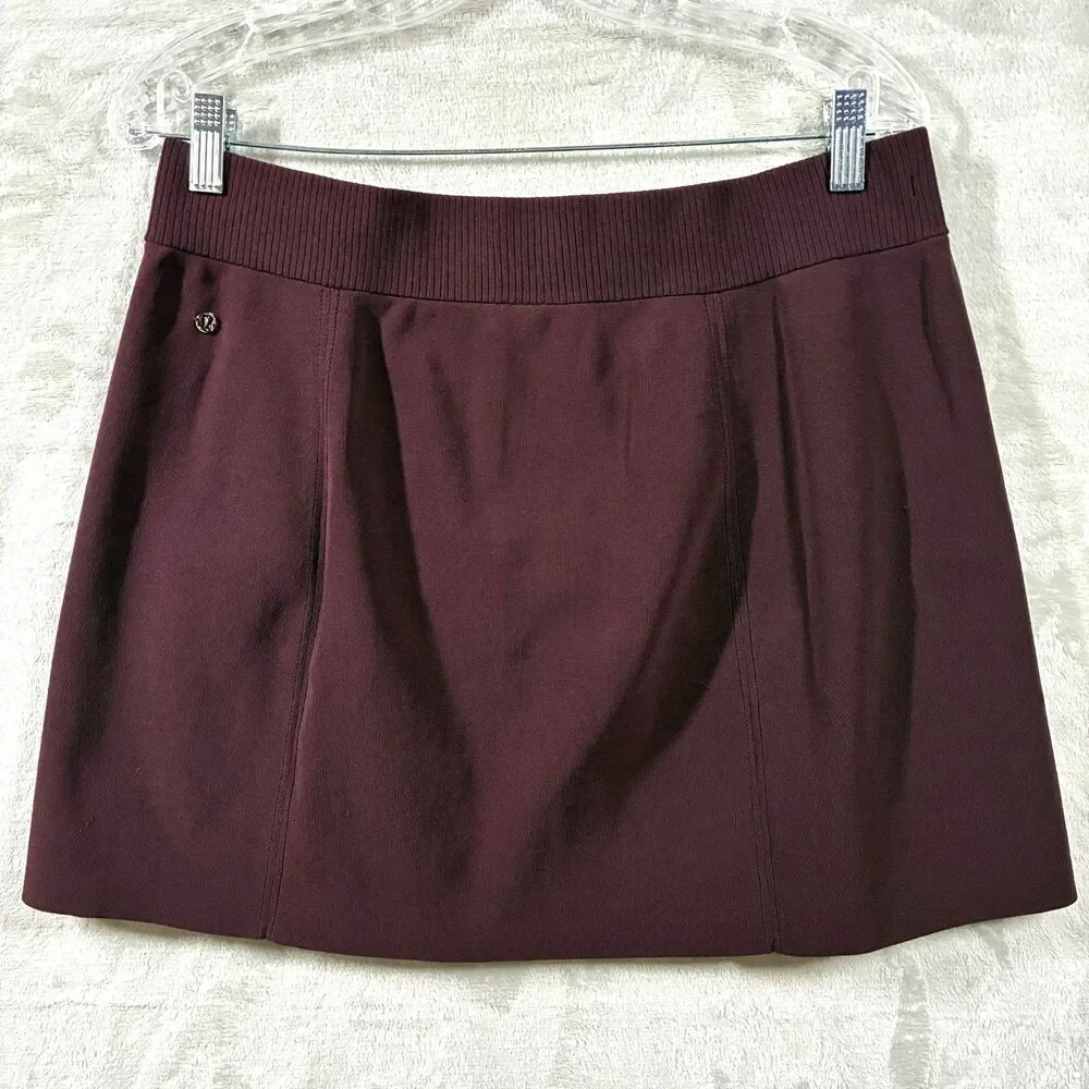 Lululemon Ribbed Knit Mini Skirt L Front Zip Garnet Burgundy Stretch Athleisure